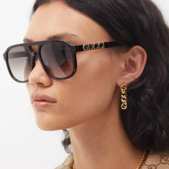 Gucci GG1188S 003 Aviator Sunglasses - Dark Havana/Brown - Picture 1 of 10